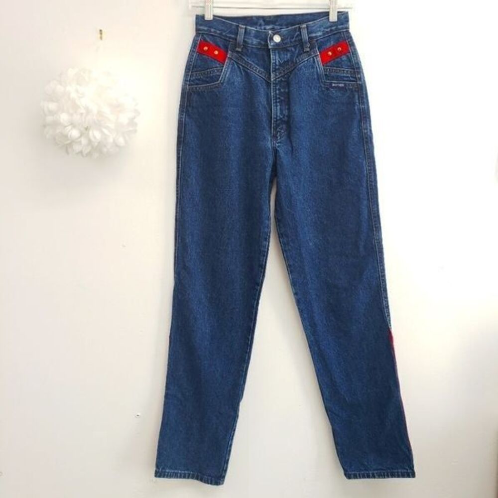 Vintage 90s Rockies Western Red Colorblock Bareback Jeans Size 28/7